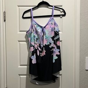 Floral Women's Top - Black and Purple